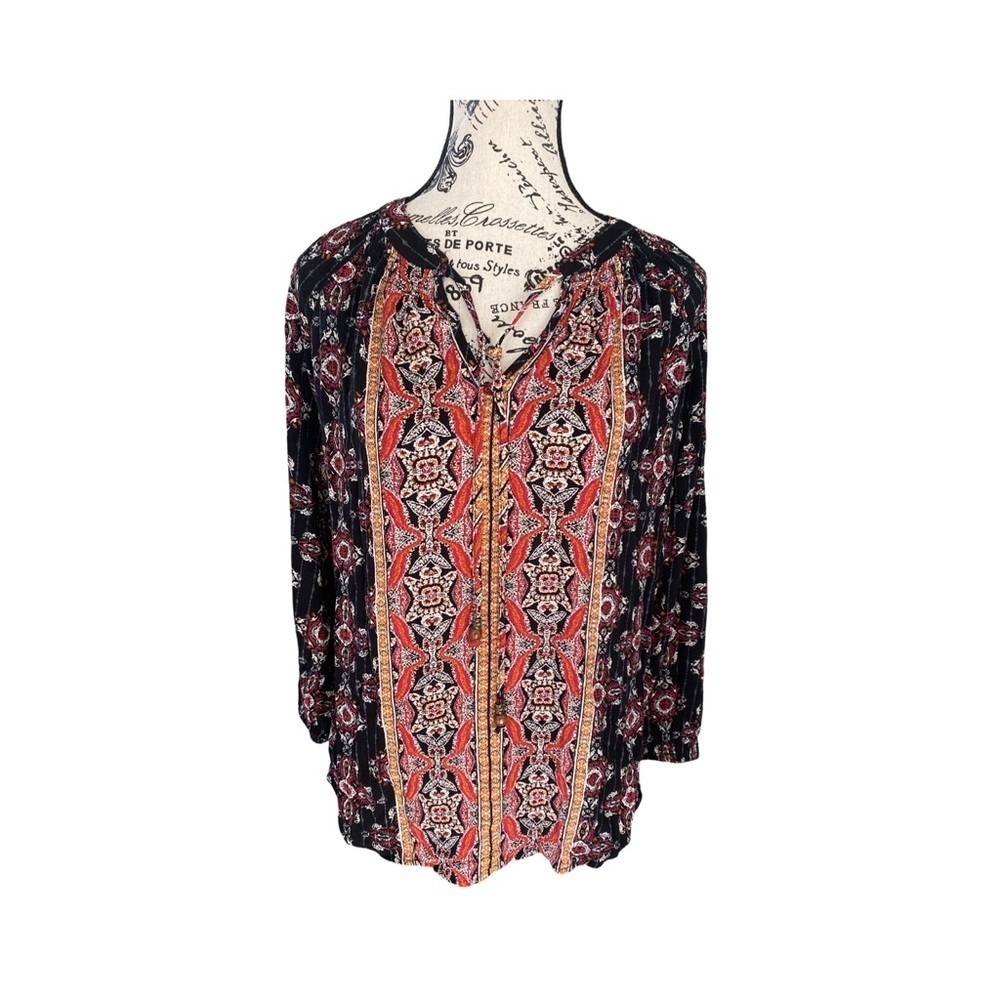 Mason & Belle Floral Print Split Neck Tassel Boho Blouse NWT Size S